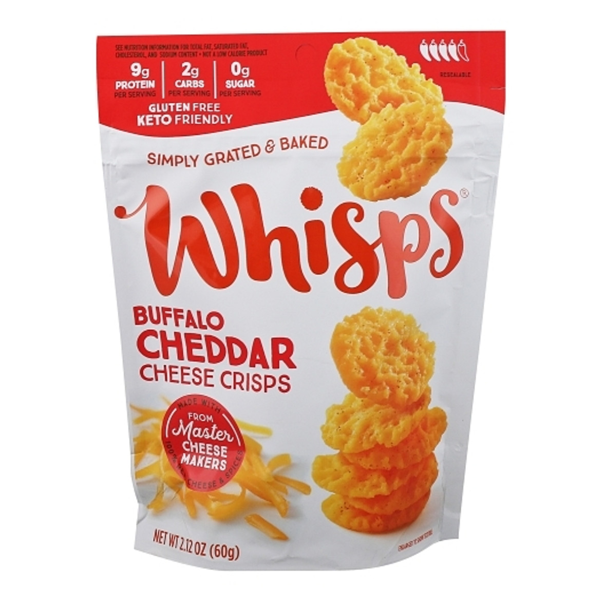 Whisps Cheddar Buffalo Cheese Crisps, 2.12 Ounce, 12 Per Case