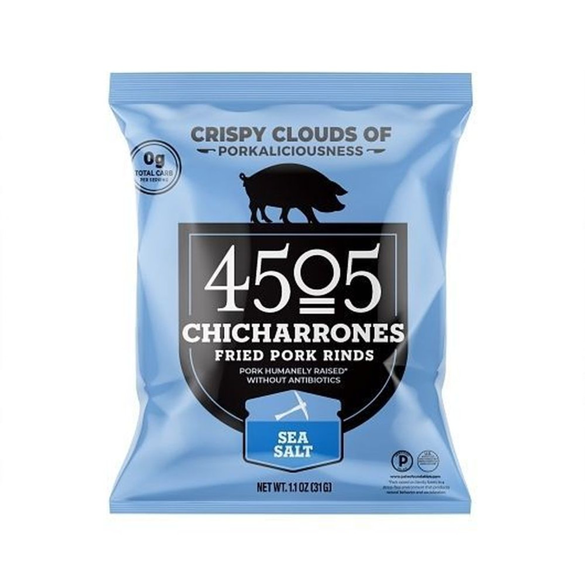 4505 Meats Sea Salt Chicharrones, 1.1 Ounce, 12 Per Case