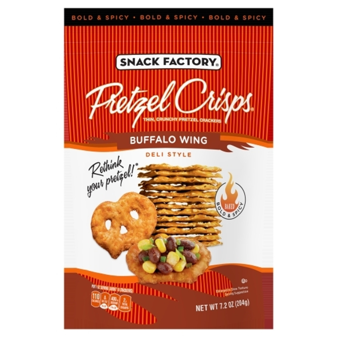 Snack Factory Pretzel Crisps Buffalo Wing, 7.2 Ounce, 12 Per Case