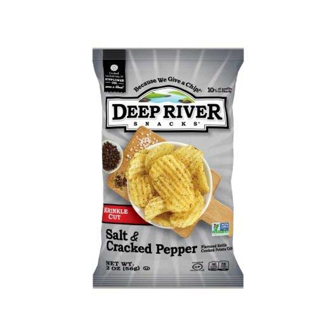 Deep River Snacks Cracked Pepper & Salt Krinkle Cut Kettle Potato Chips, 2 Ounce, 24 Per Case