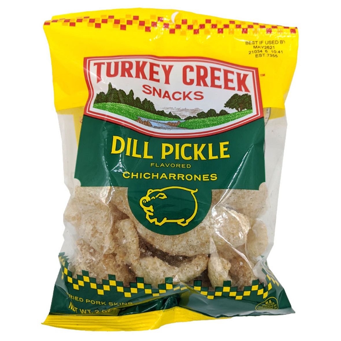 Turkey Creek Box Of Dill Pickle Pork Skins, 2 Ounce, 12 Per Case