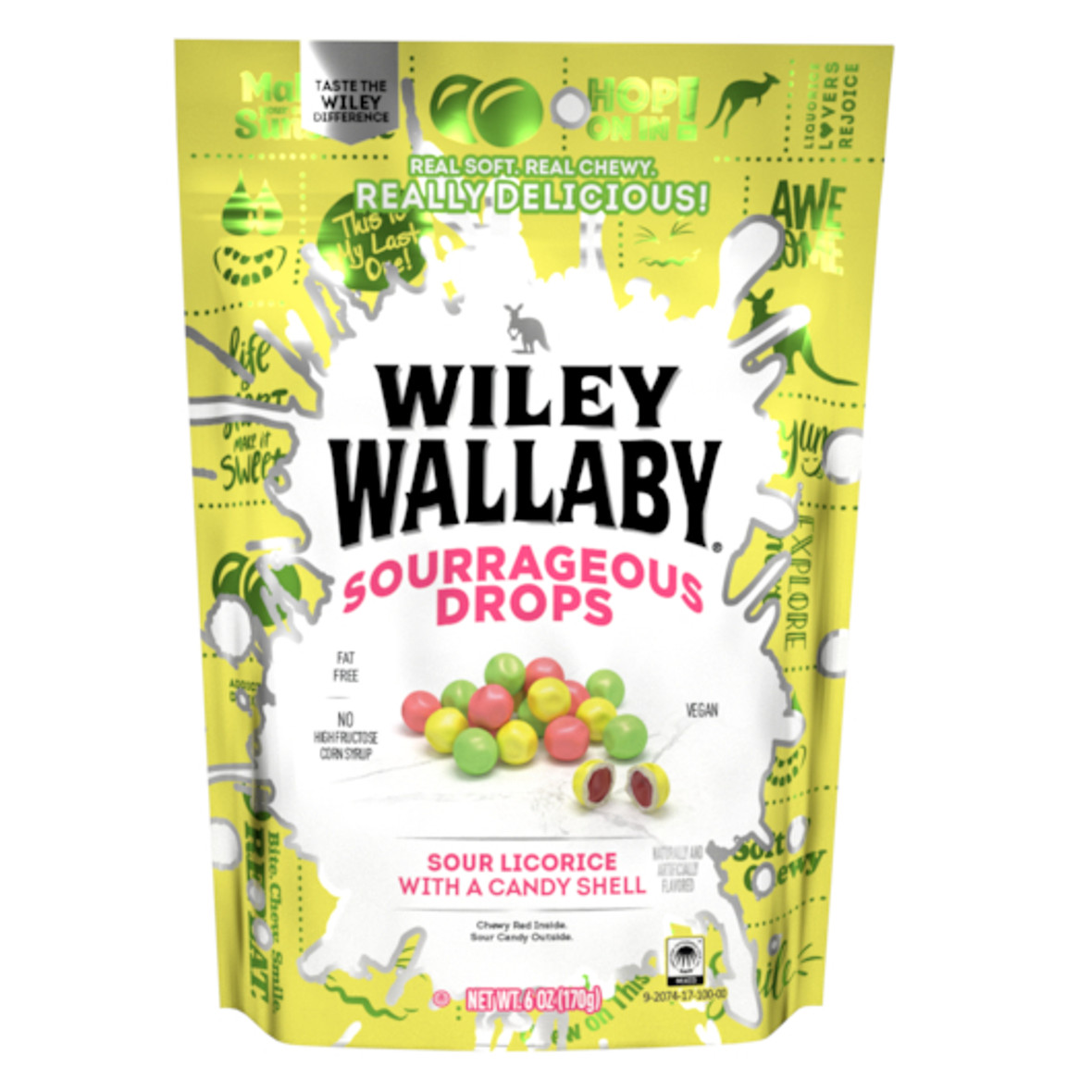 Wiley Wallaby Sourrageous Sour Licorice Drops, 6 Ounce, 12 Per Case