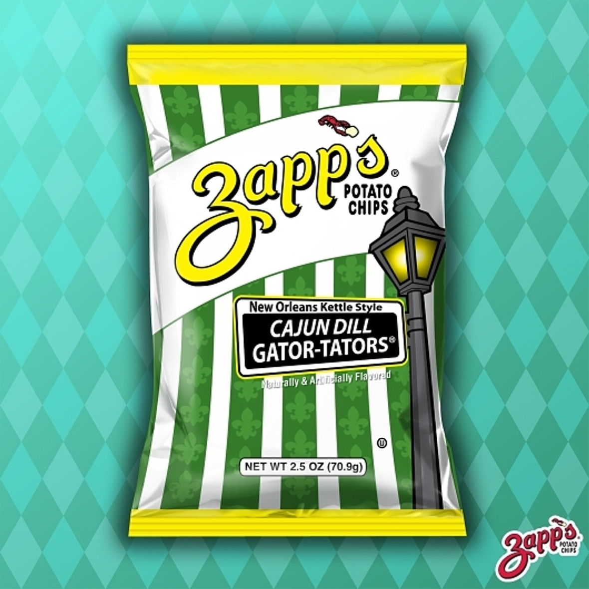 Zapps Cajun Dill Gatortator Kettle Potato Chips, 2.5 Ounce, 10 per case