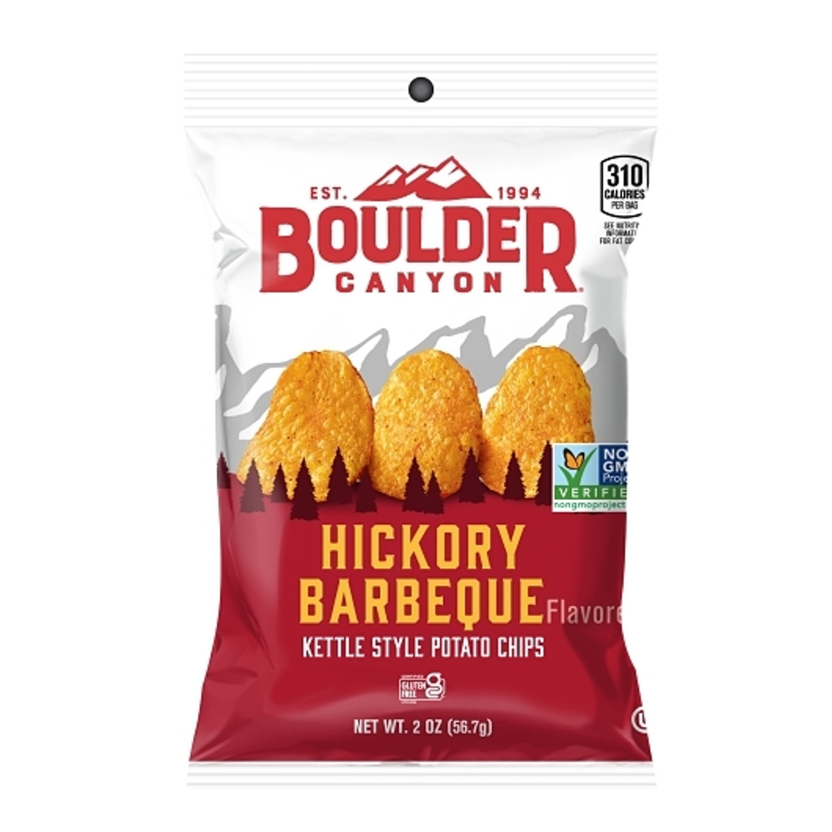 Boulder Canyon Hickory Barbeque Kettle Cooked Potato Chips, 2 oz. bag, 8 per case