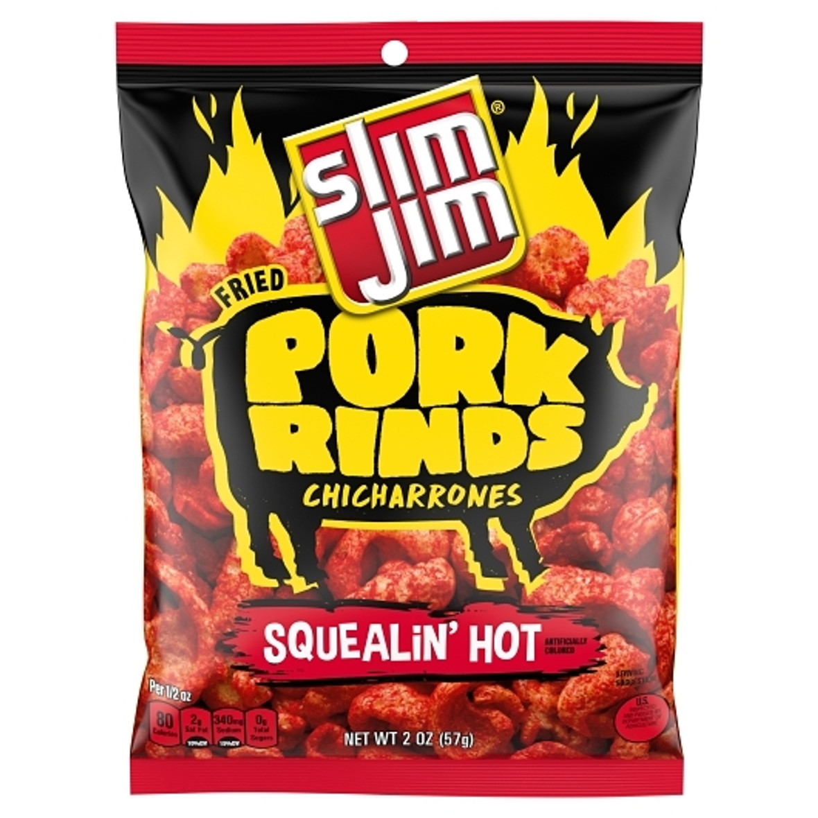 Slim Jim Pork Rind Squealin  Hot Fried Snacks, 2 Ounces, 12 Per Case