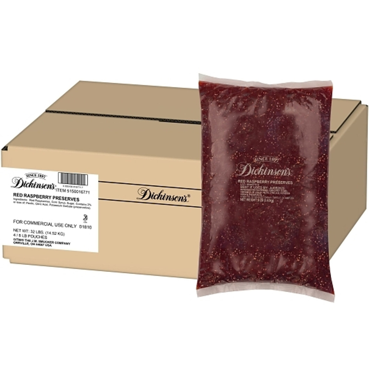 Dickinson Raspberry Preserve Bulk Pouch, 8 Pound, 4 Per Case