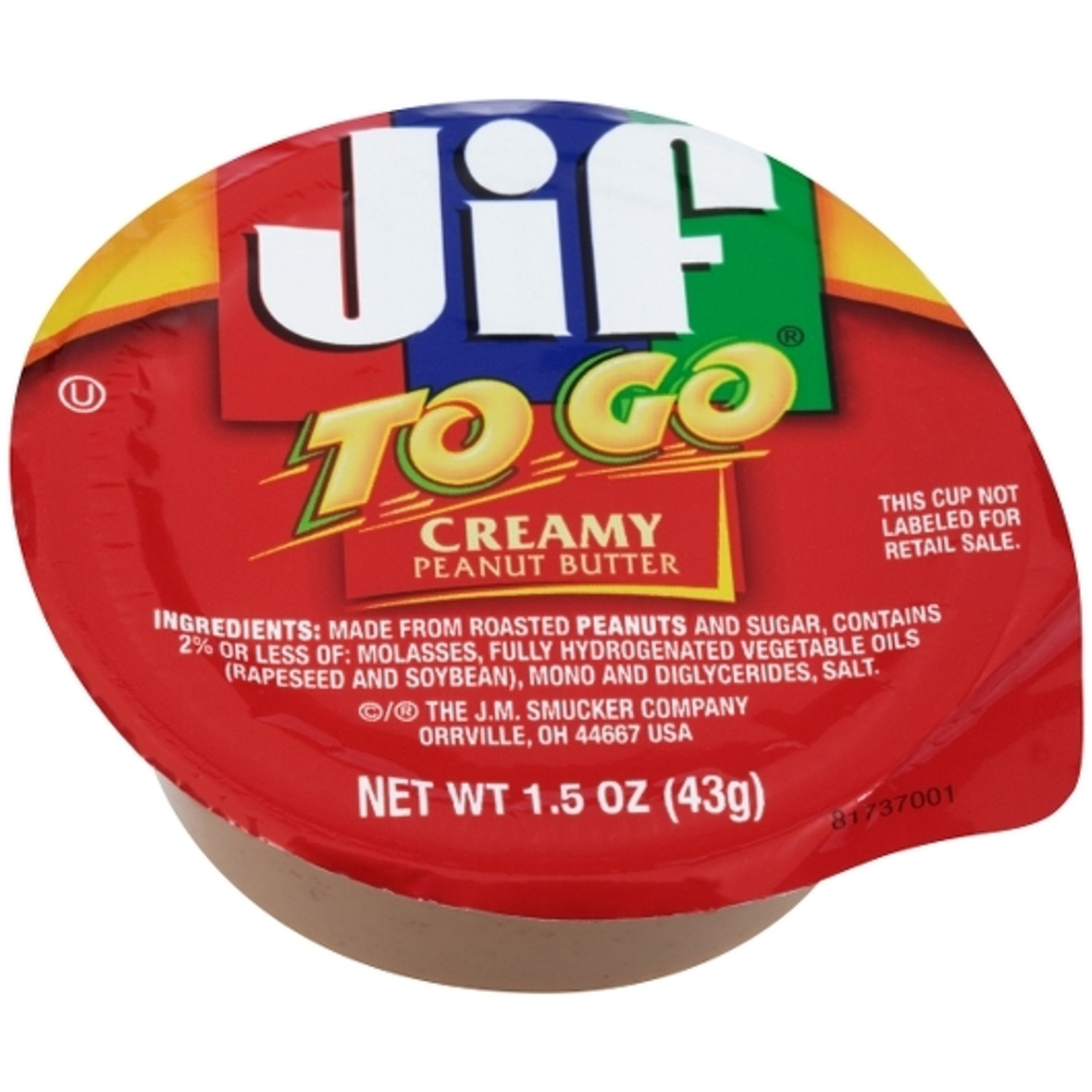 Jif To Go Creamy Peanut Butter, 1.5 Ounces, 96 Per Case
