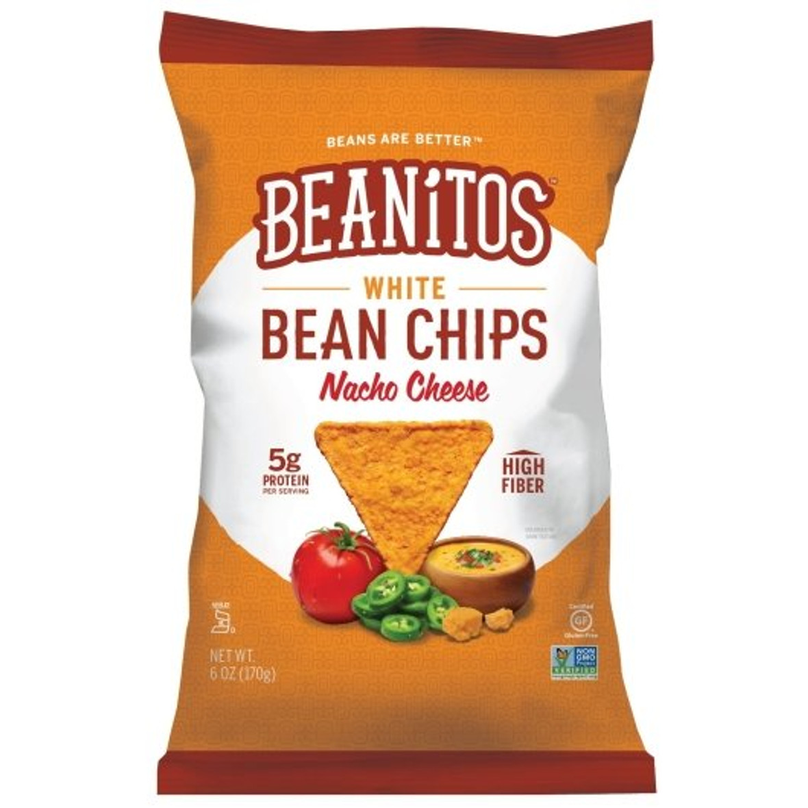 Beanitos Nacho Cheese with White Bean Chips, 6 Ounce, 6 per case.
