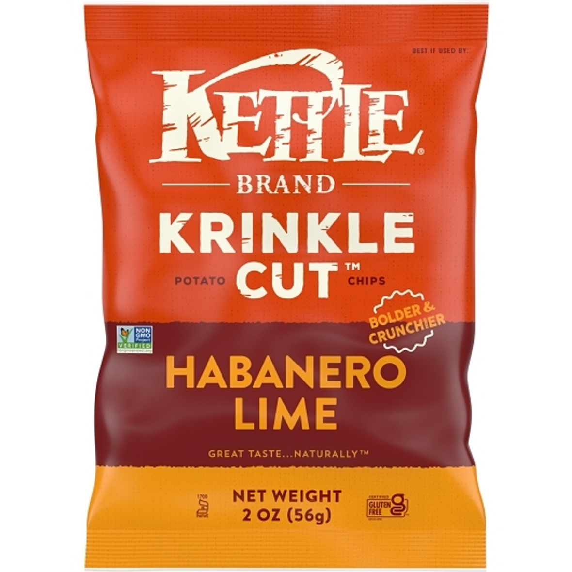 Kettle Foods Potato Chips, Krinkle Cut, Habanero Lime Kettle Chips, Snack Bag, 2 Ounce, 6 Per Case Kettle Foods Potato Chips, Krinkle Cut, Habanero Lime Kettle Chips, Snack Bag, 2 Ounce, 6 Per Case