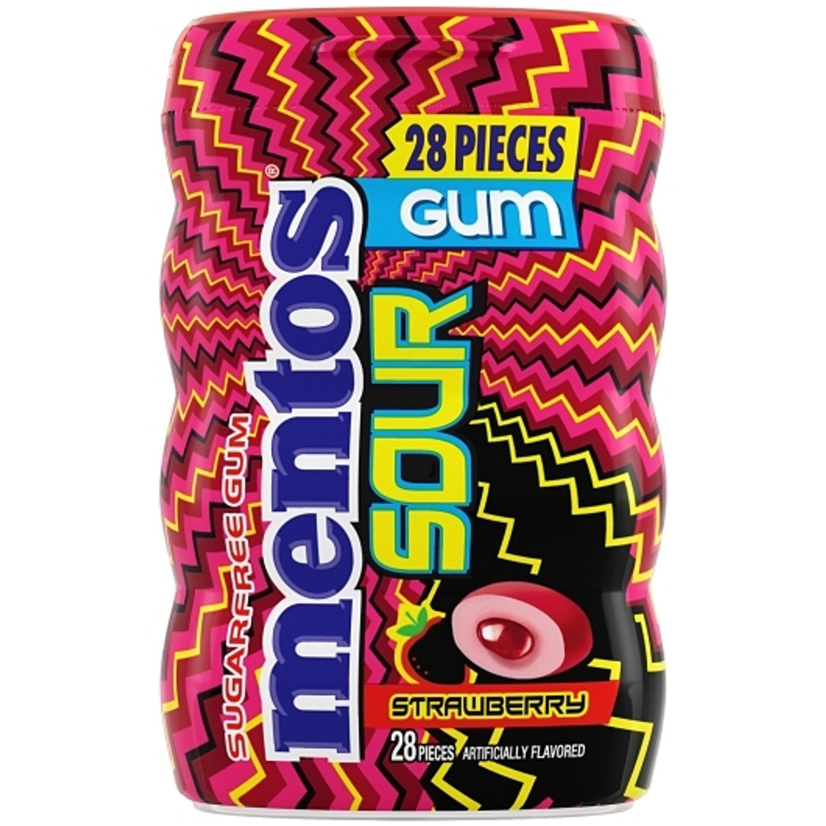 Mentos Gum Sour Chewing Gum, Sugar Free, Strawberry, Case Of Six, Es Of Bottles, 1.975 Ounce, 6 Per Box, 6 Per Case