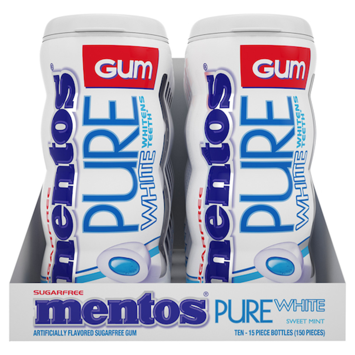 Mentos Sugar Free Pure White Sweet Mint Gum, 15 Piece, 10 Per Box, 12 Per Case