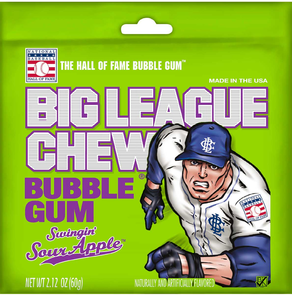 Big League Chew Swingin  Sour Apple Bubble Gum Pouch, 2.12 Ounce, 12 Per Box, 9 Per Case