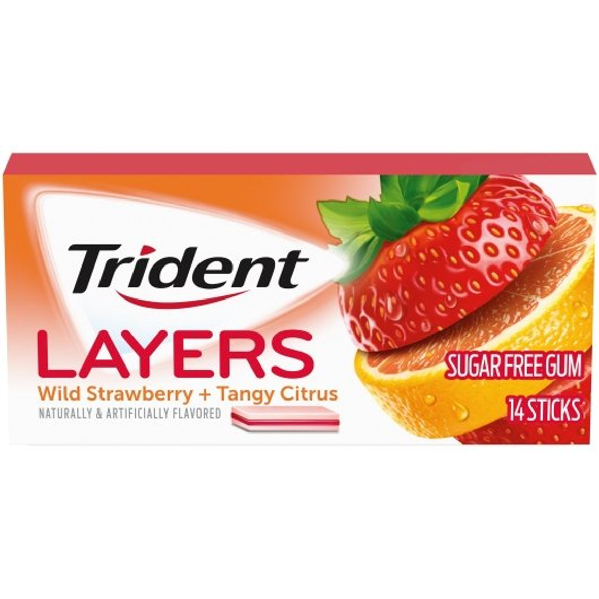 Trident Layers, Sugar Free, Wild Strawberry/Tangy Citrus Gum, 14 Count, 12 Per Box, 12 Per Case
