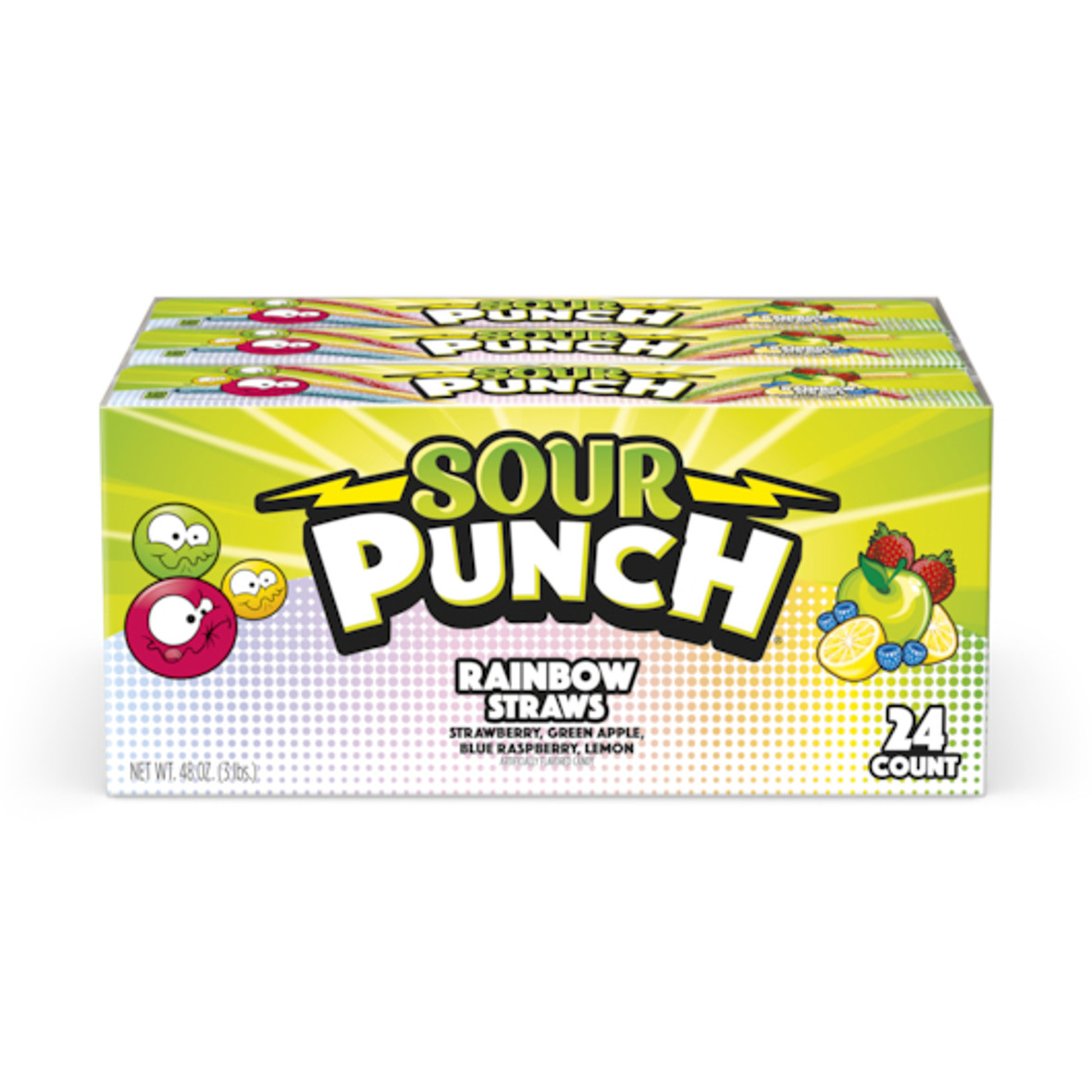 Sour Punch Rainbow Straws Candy, 2 Ounce, 288 Per Case