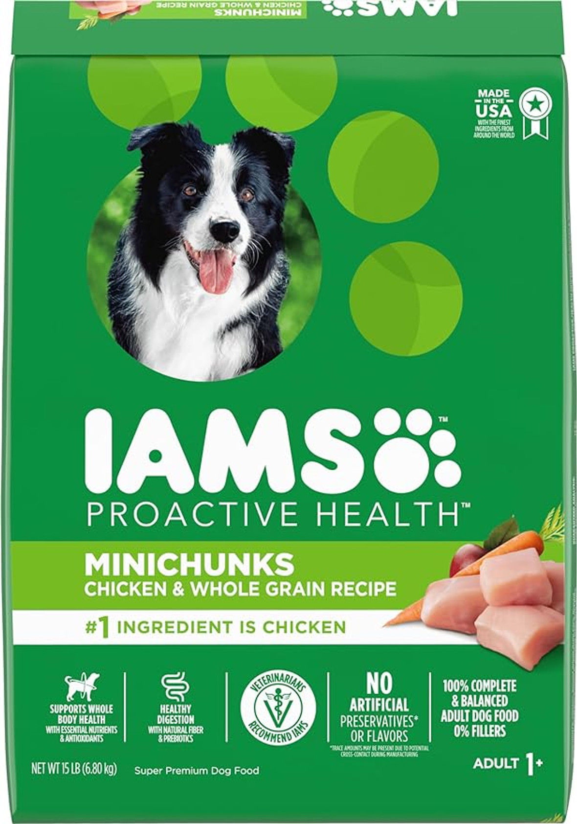 Iams Proactive Health MiniChunks Chicken Adult Dog Food, 15 Pound.