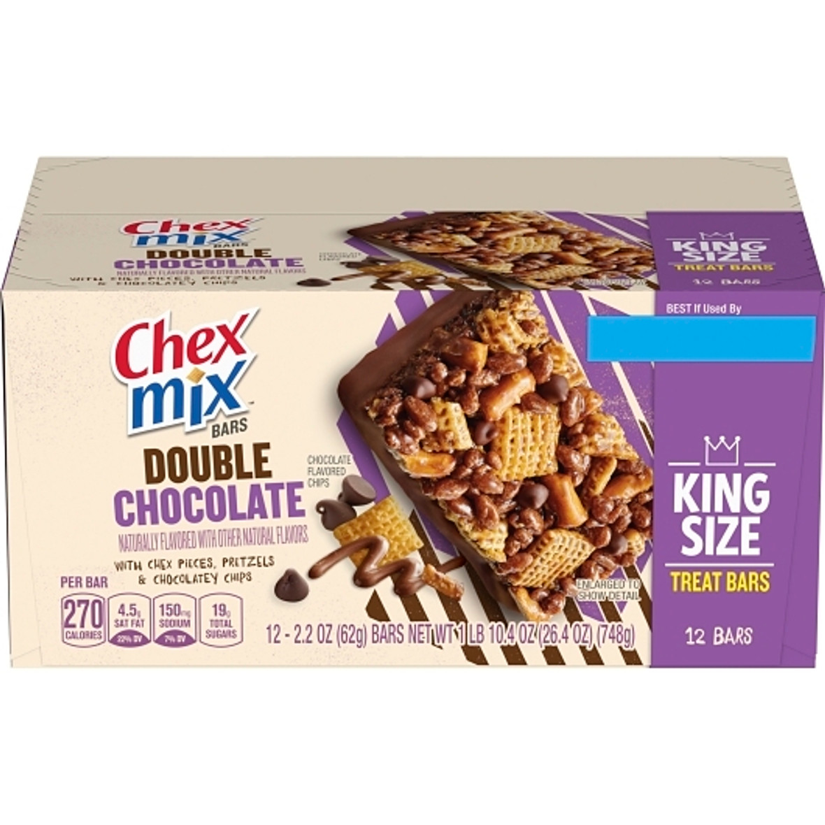 Chex Mix Double Chocolate King Size Bars, 2.2 Ounce, 12 Per Box, 8 Per Case