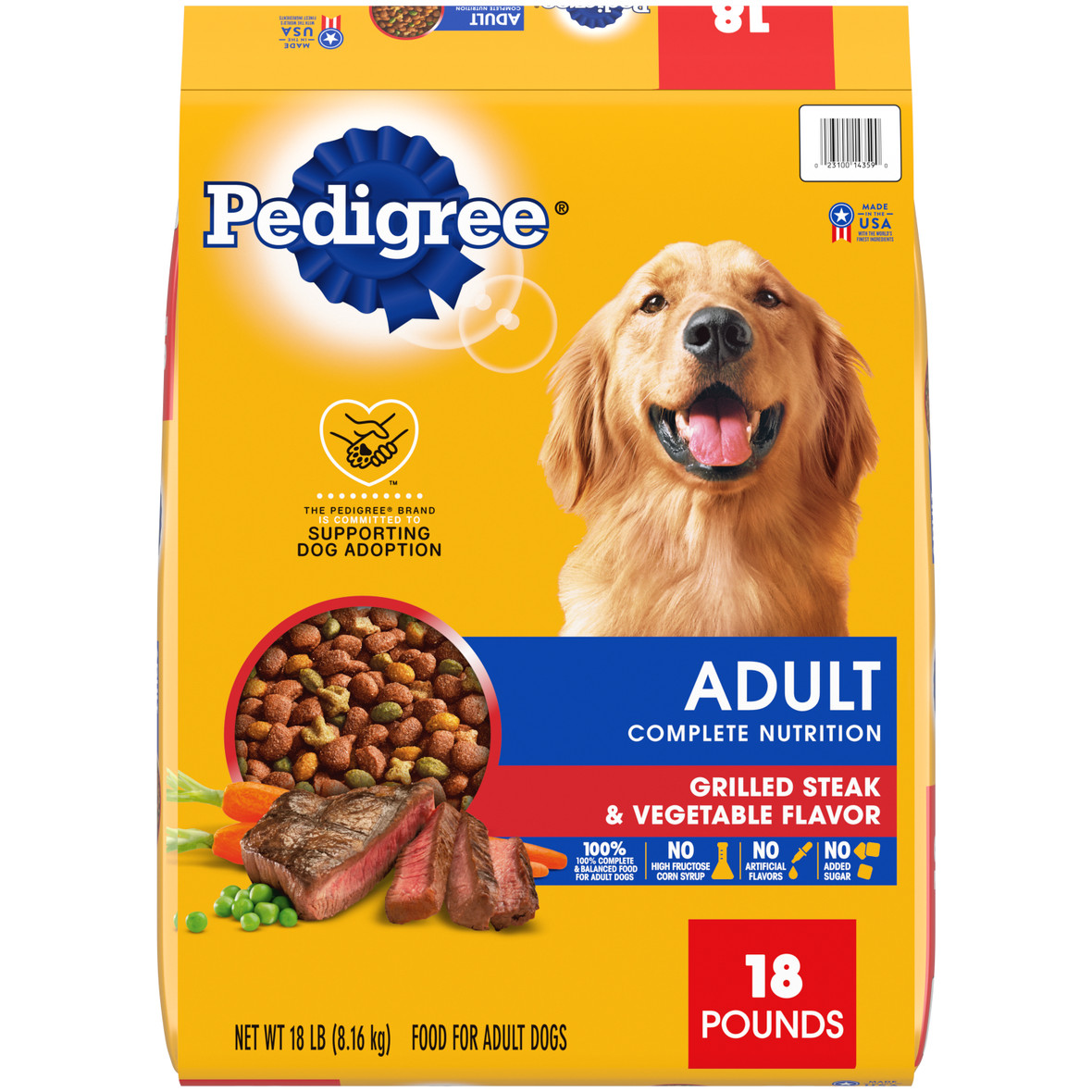 Pedigree Complete Nutrition Grilled Steak & Vegetable Dry Dog Food for Adult Dog, 18 pounds