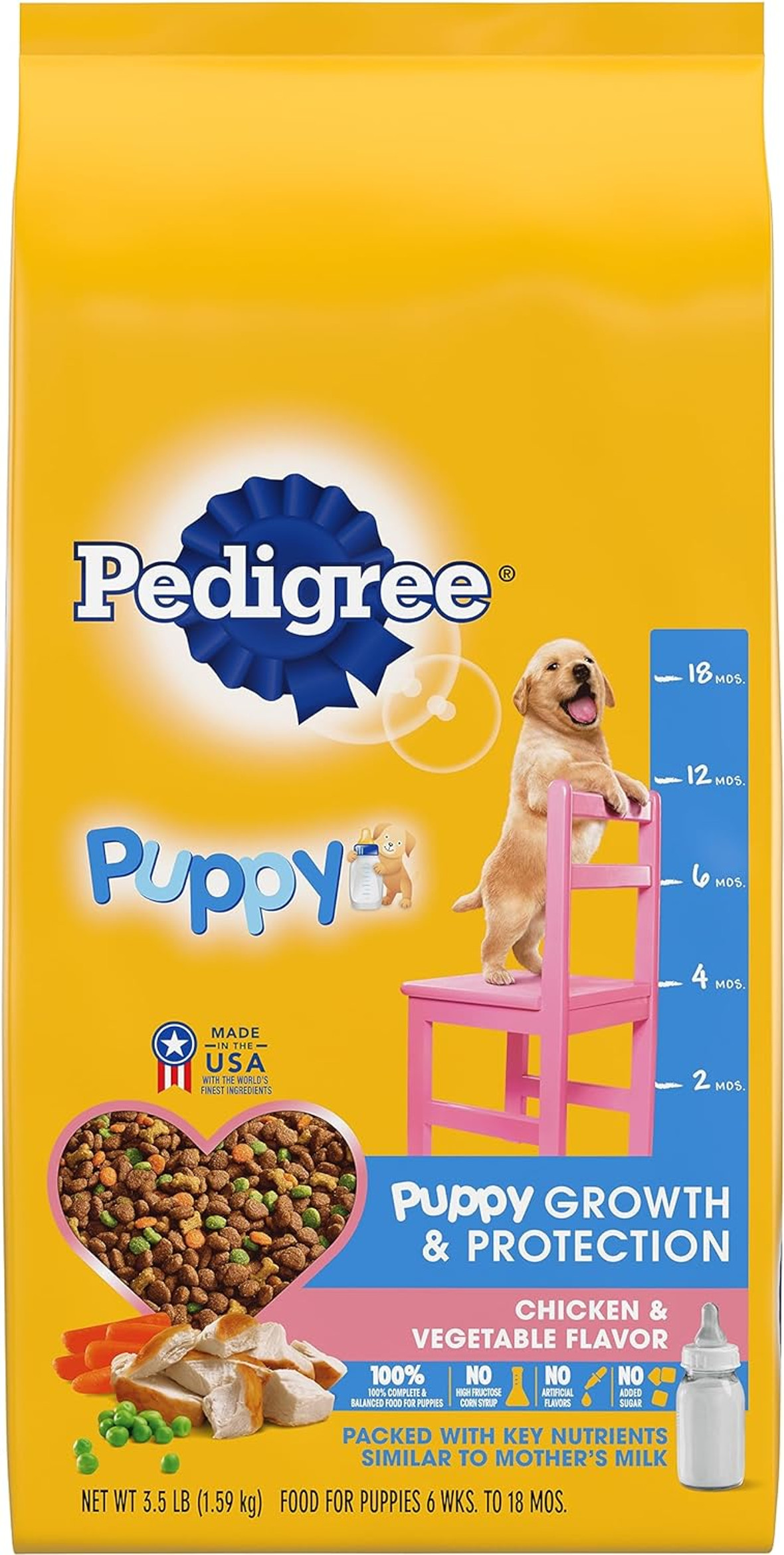 Pedigree Puppy Growth & Protection Dry Dog Food Chicken & Vegetable Flavor, 3.5 pounds
