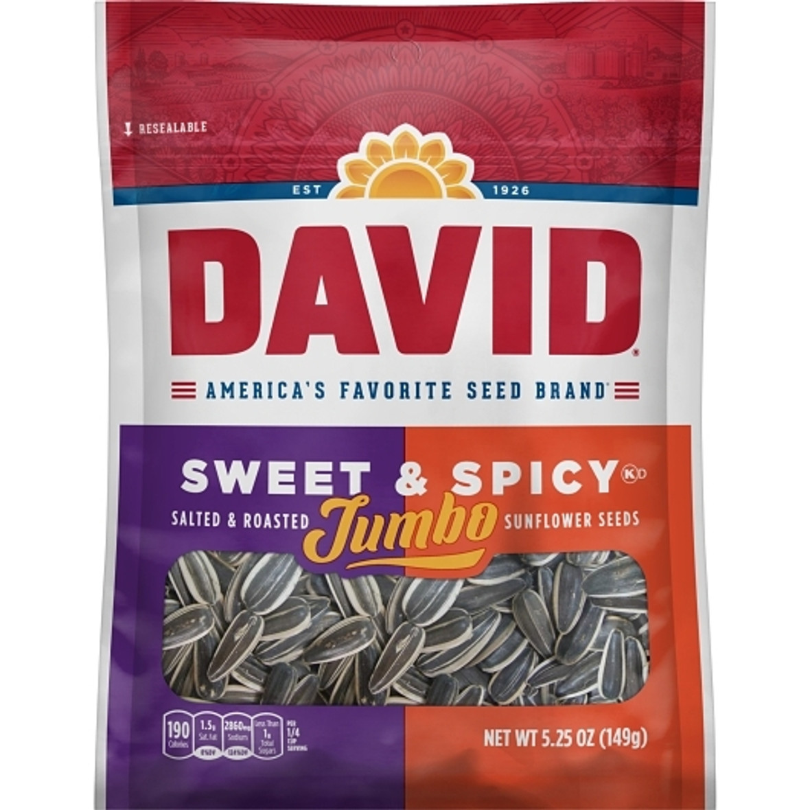 David Roasted & Salted Sweet & Spicy Jumbo Sunflower Seeds, 5.25 Ounce, 12 Per Case