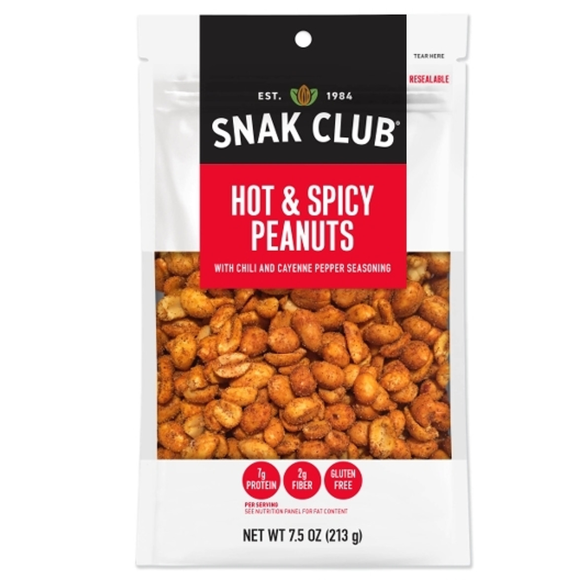 Snak Club Hot & Spicy Peanuts, 7.5 Ounce, 6 Per Case