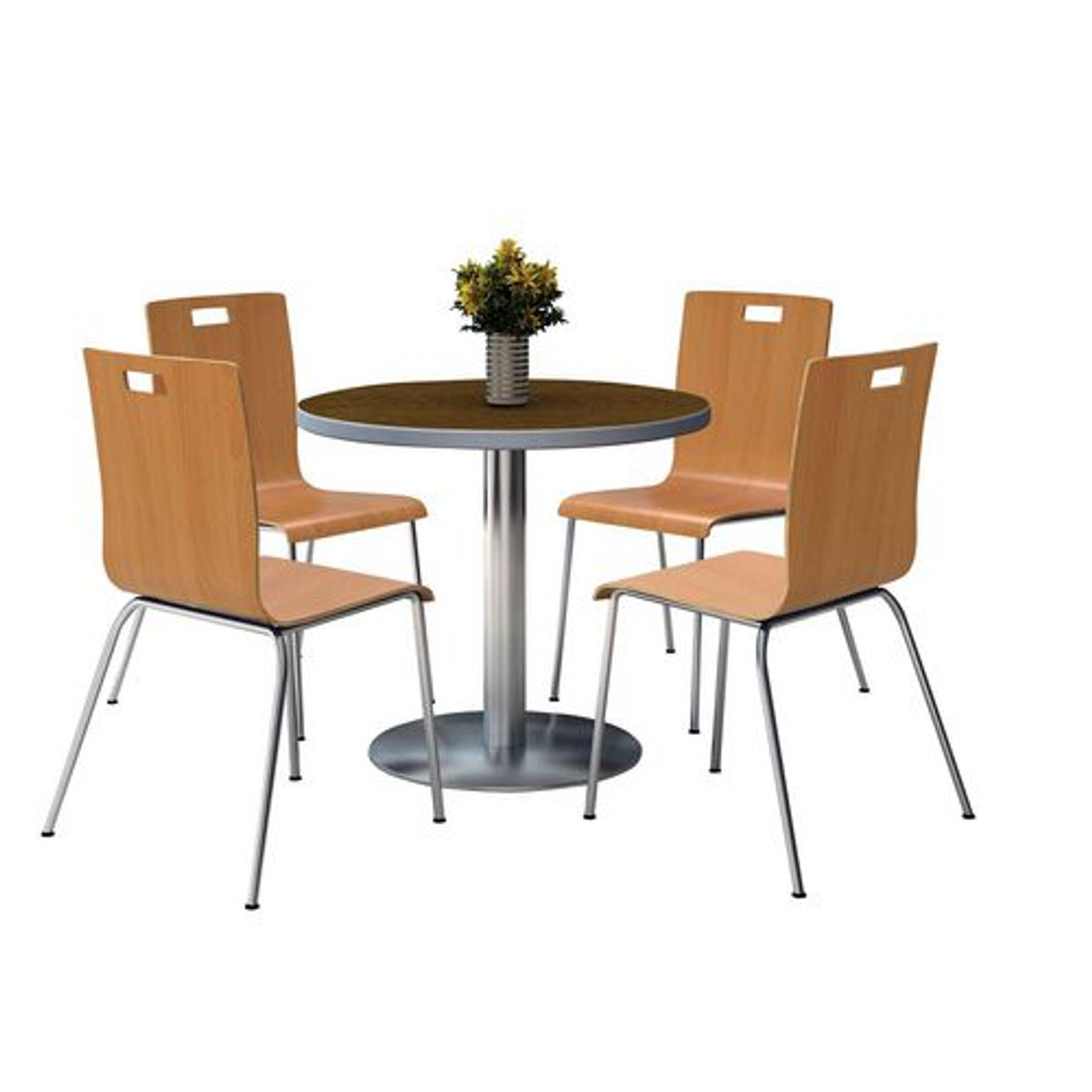 KFI Studios Pedestal Table With Four Natural Jive Series Chairs, Round, 36" Dia X 29h, Walnut, Ships In 4-6 Business Days