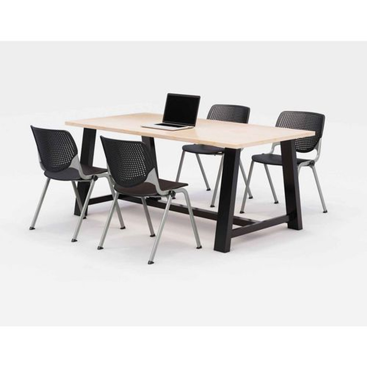 KFI Studios Midtown Dining Table With Four Black Kool Series Chairs, 36 X 72 X 30, Kensington Maple, Ships In 4-6 Business Days