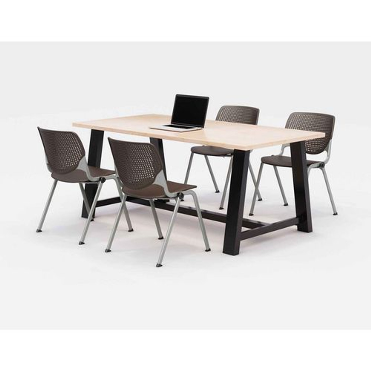 KFI Studios Midtown Dining Table With Four Brownstone Kool Series Chairs, 36 X 72 X 30, Kensington Maple, Ships In 4-6 Business Days