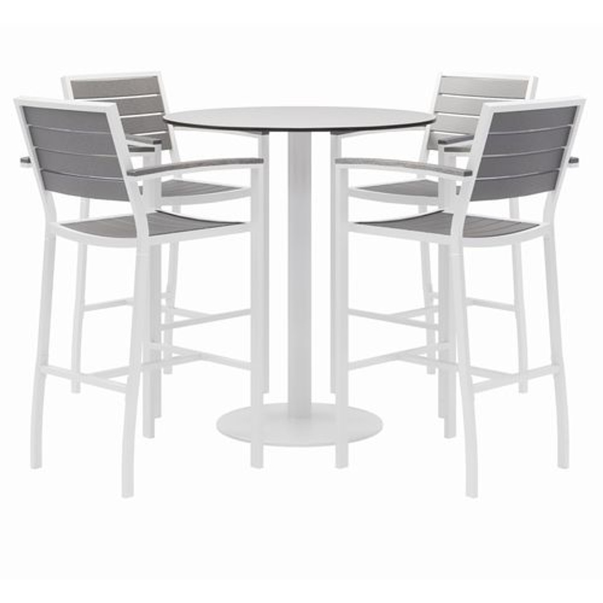 KFI Studios Eveleen Outdoor Bistro Patio Table W/ Four Gray Powder-coated Polymer Barstools, Round, 41"h, White, Ships In 4-6 Bus Days