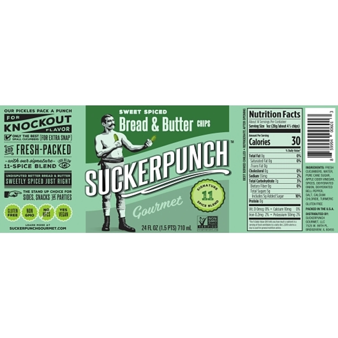 Suckerpunch Gourmet Bread And Butter Spicy Pickle, 24 Ounce, 6 Per Case