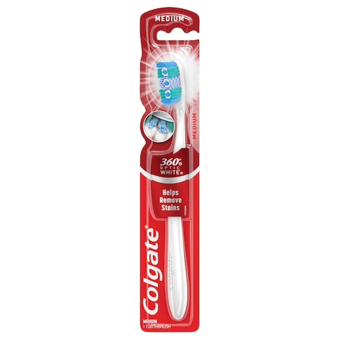 Colgate 360 Optic White Medium Toothbrush, 1 Count, 72 Per Case