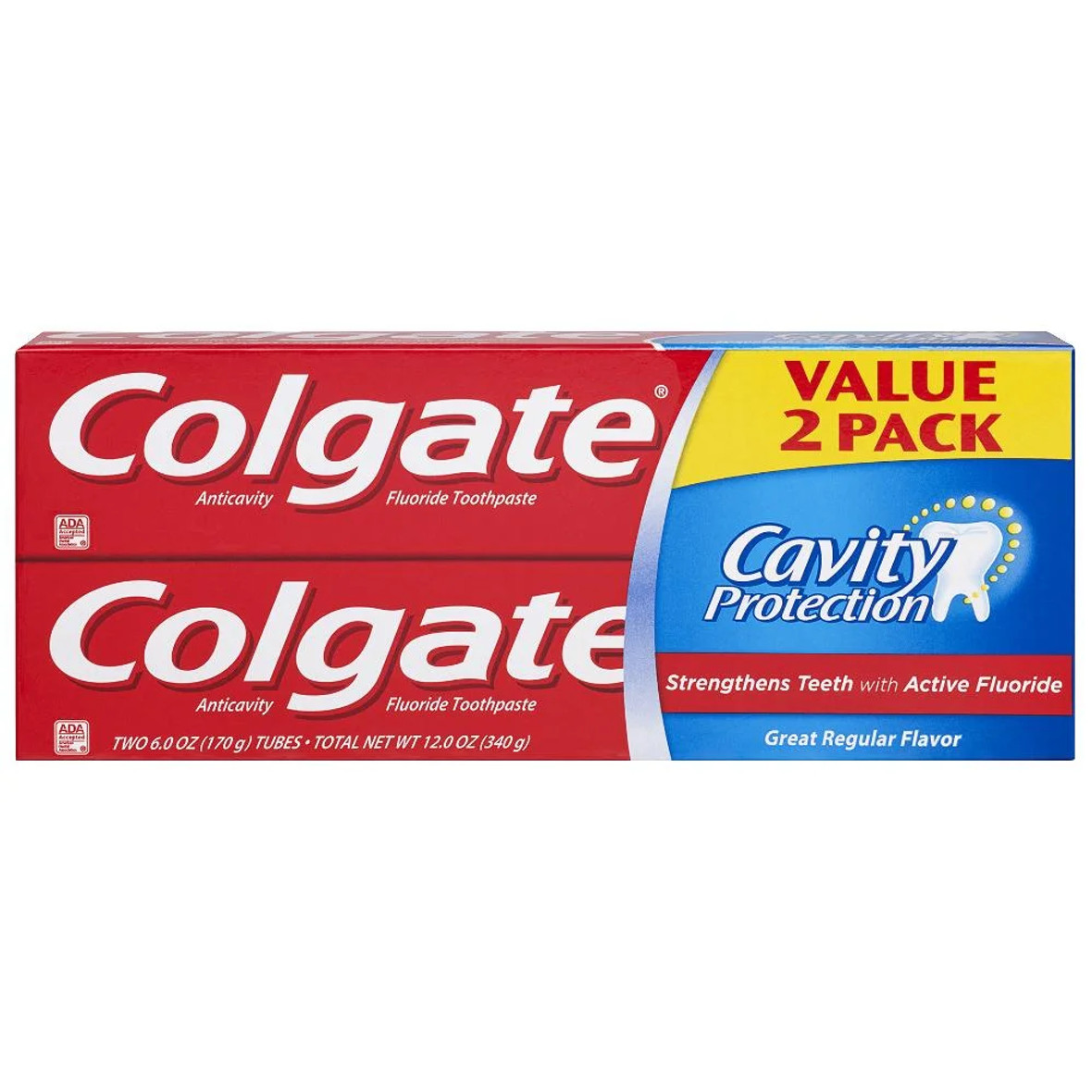 Colgate Value 2 Pack Cavity Protection Great Regular Flavor Toothpaste, 12 Ounces, 12 Per Case