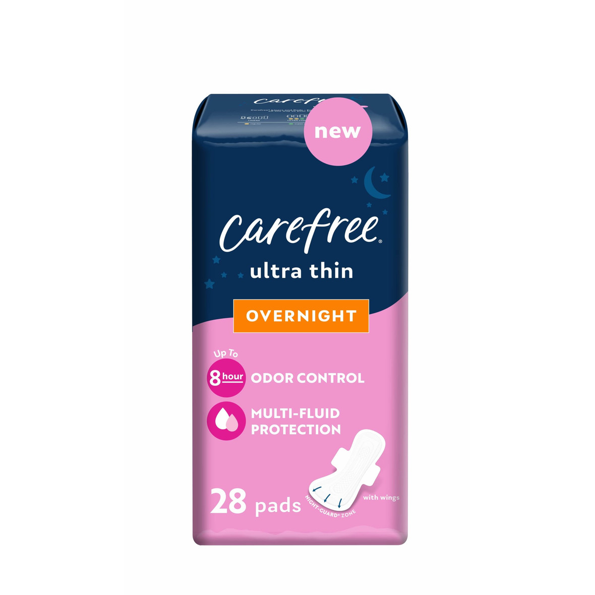 Carefree Ultra Thin Feminine Pads Overnight With Wings, 28 Count, 3 Per Case