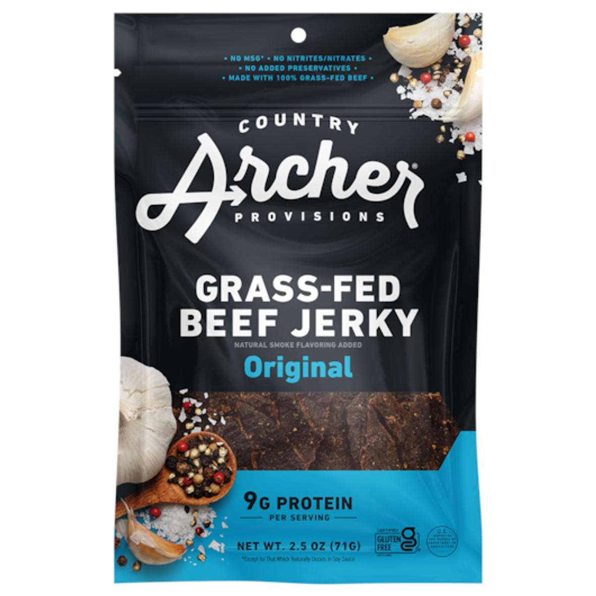 Country Archer Jerky Co Original Grass-Fed Beef Jerky, 2.5 Ounce, 12 Per Case