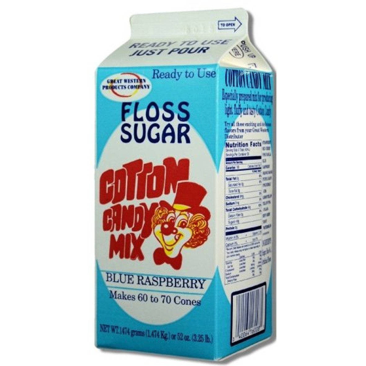 Great Western Cotton Candy Mix Blue Raspberry, 3.25 Pounds, 6 Per Case