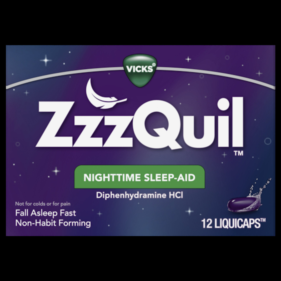 Vicks Zzzquil Night Time Sleep Aid Liquicaps, 12 Count, 6 Per Pack, 4 Per Case