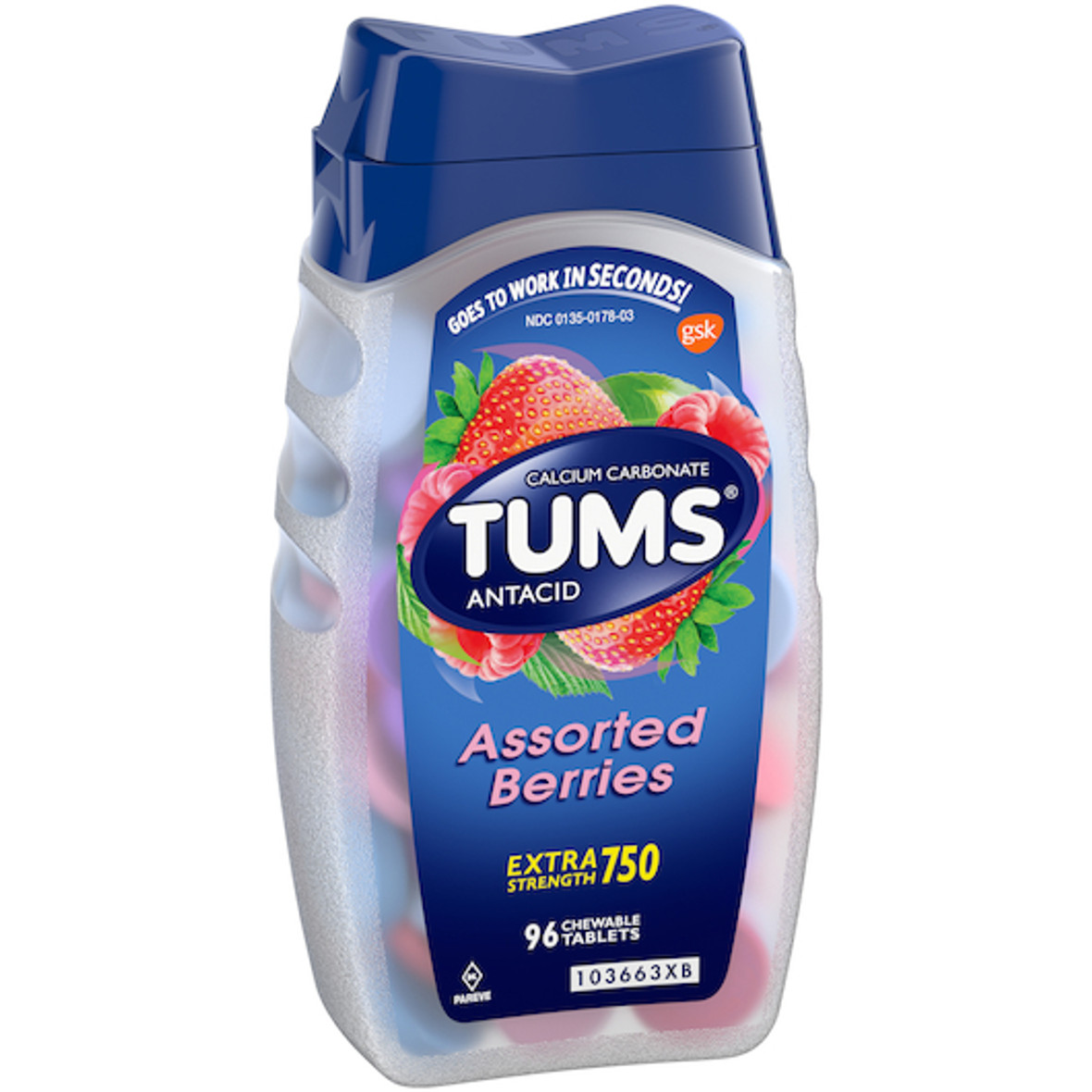 Tums Assorted Berries Tablets, 96 Each, 6 Per Pack, 4 Per Case