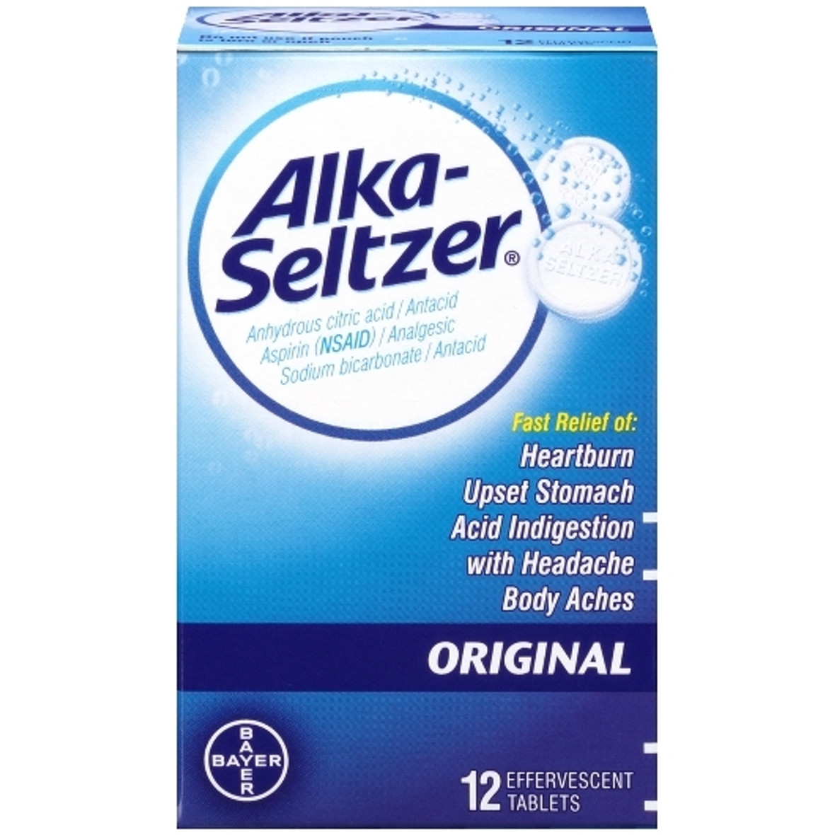 Alka-Seltzer Original Effervescent With Aspirin, 12 Piece, 6 Per Pack, 8 Per Case