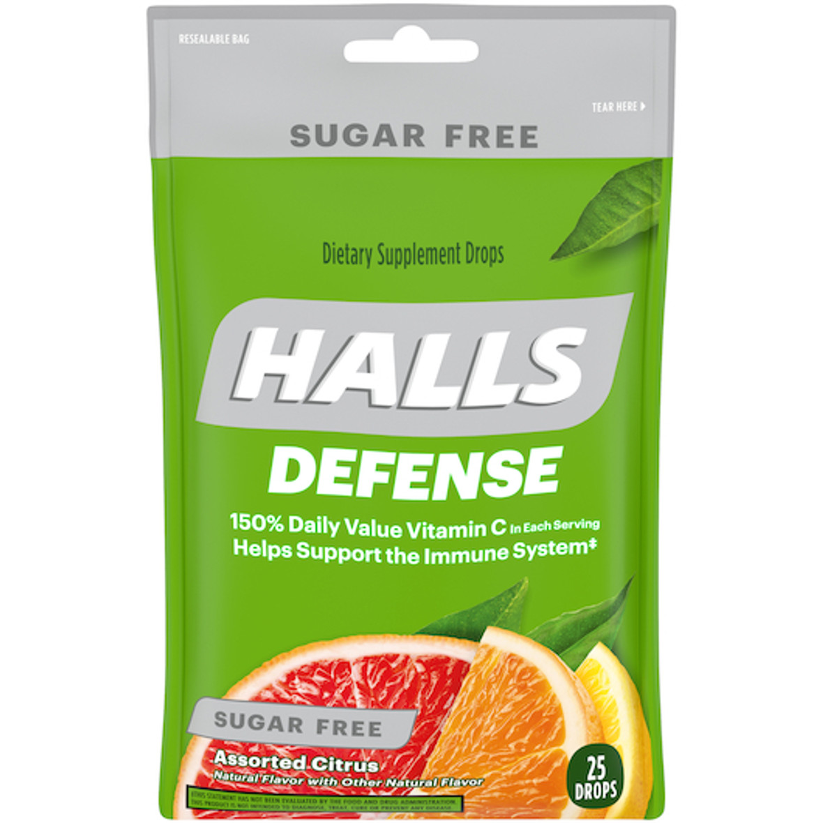 Halls Sugar Free Defense Assorted Citrus Cough Drops, 25 Count, 12 Per Pack, 4 Per Case