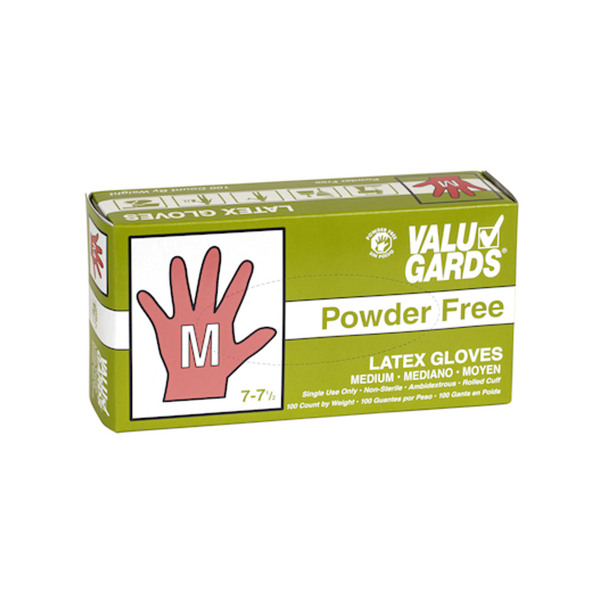 Valugards Medium Powder Free Latex Gloves, 100 Each, 100 Per Pack, 10 Per Case
