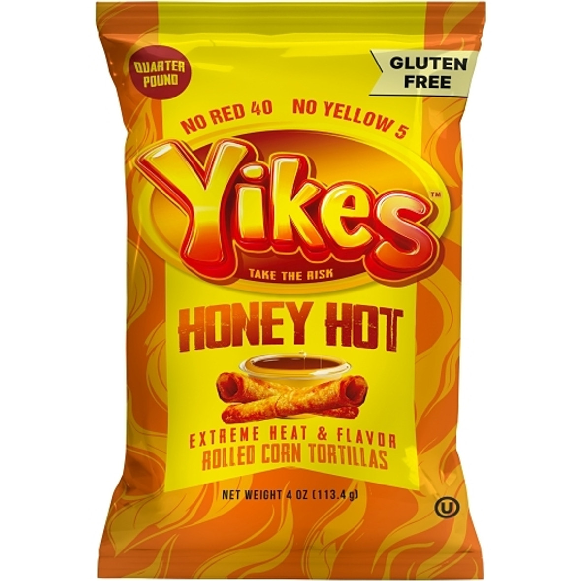 Yikes Honey Hot Rolled Corn Tortilla Chips, 4 Ounce, 10 Per Case