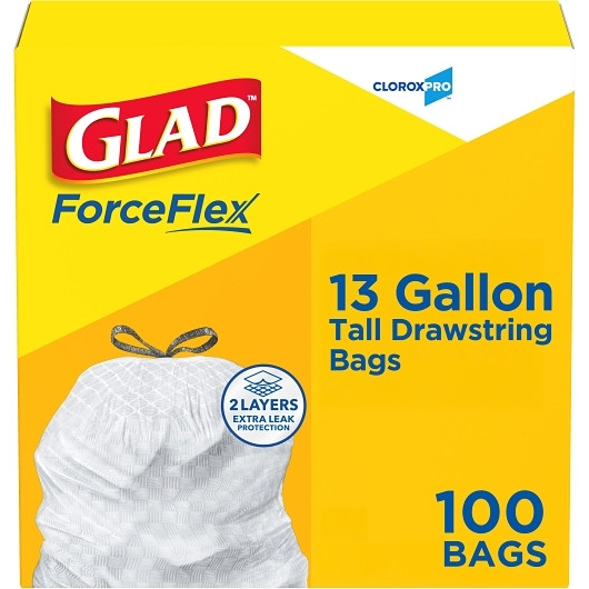 Glad Garbage Bag Tall Kitchen White 13 Gallon, 100 Count, 4 Per Case