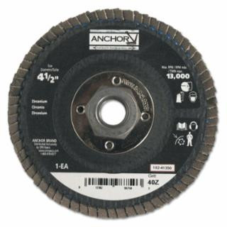 Anchor Brand Abrasive Flap Disc, 4-1/2 in, 40 Grit, 5/8 in - 11 Arbor, 13,000 rpm, Angled, Box of 10