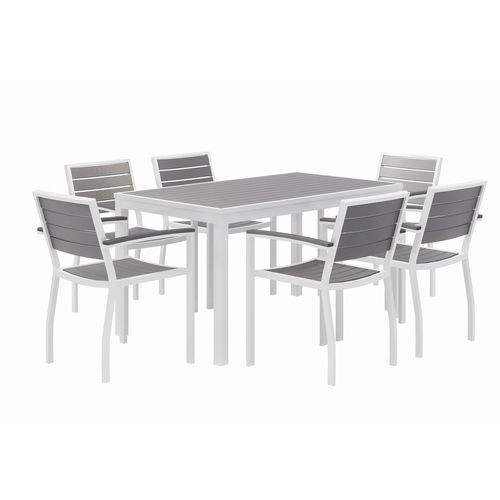 KFI Studios Eveleen Outdoor Patio Table With Six Gray Powder-coated Polymer Chairs, 32 X 55 X 29, Gray, Ships In 4-6 Business Days