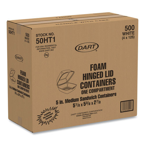 Dart Foam Hinged Lid Containers, 5.38 X 5.5 X 2.88, White, 500/carton