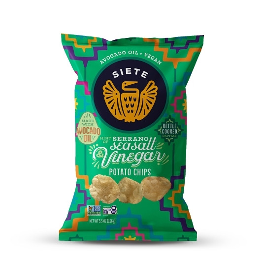 Siete Family Foods Serrano, Sea Salt & Vinegar Kettle Cooked Potato Chips, 5.5 Ounce, 6 Per Case