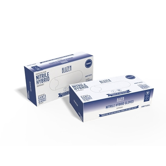 Blulabs Nitrile Vinyl Hybrid Powder Free Blue Disposable Gloves, 100 Count, 10 Per Case
