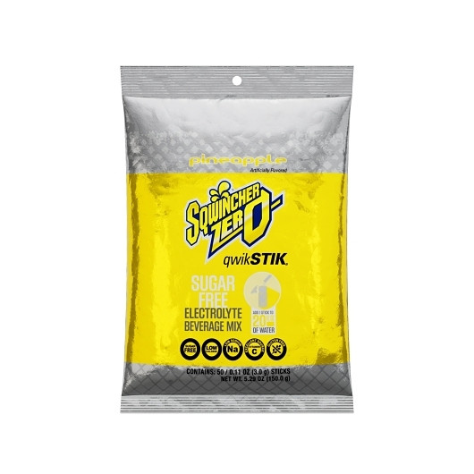 Sqwincher Sugar Free Pineapple Electrolyte Beverage Mix, 0.11 Ounce, 50 Per Pack, 10 Per Case