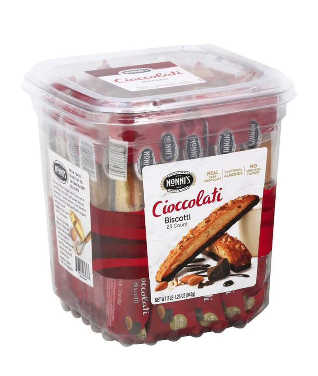 Nonni's Biscotti, Dark Chocolate Almond, 0.85 Individually Wrapped, 25/Pack