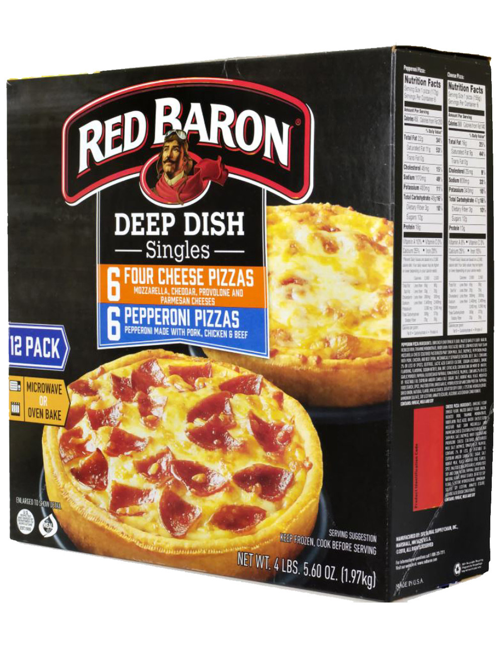 Red Baron Deep Dish Pizza Singles Variety Pack, Four Cheese/Pepperoni, 5.5 Oz Pack, 12 Packs/Box