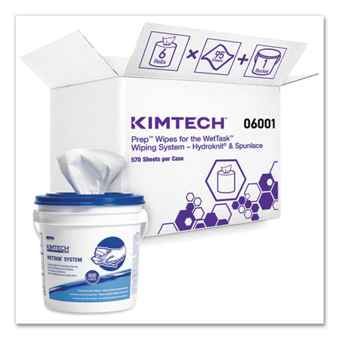 Wipers For Wettask System, Bleach, Disinfectants And Sanitizers, 12 X 6, 95/roll, 6 Rolls And 1 Bucket/carton